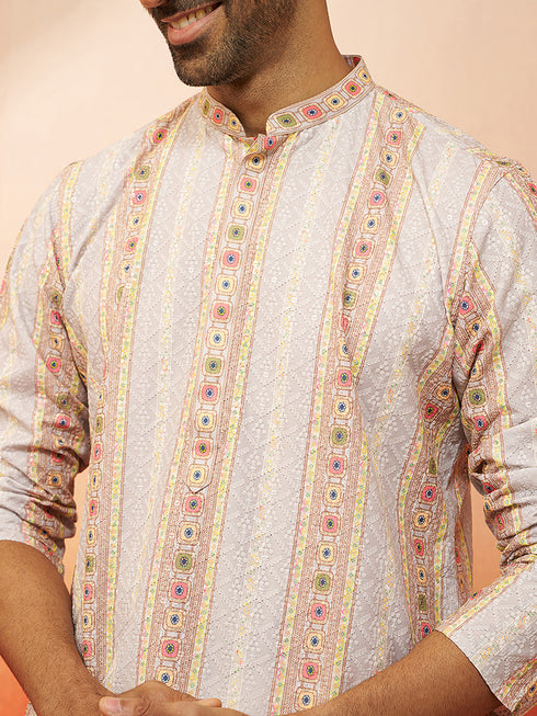 Men's Grey Digital Print Kurta with Pyjama
